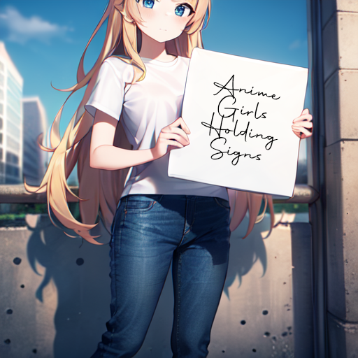 masterpiece, best quality, 1girl, tshirt, jeans, city, long blonde hair, holding_sign